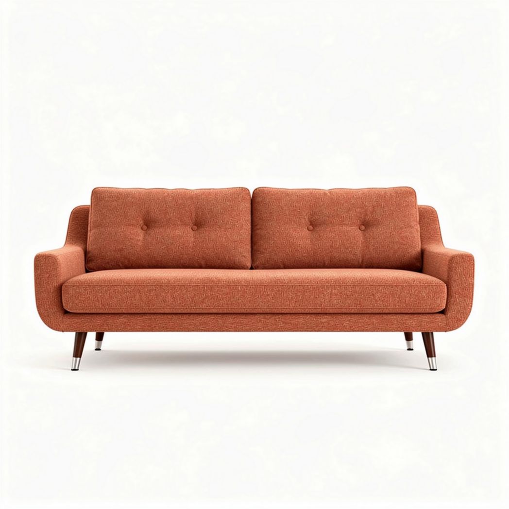 Sofá de tecido laranja com medidas de 190 x 85 x 85cm e design contemporâneo