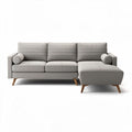 Sofá em tecido cinza com chaise longue e estrutura de madeira 200 x 90 x 85cm