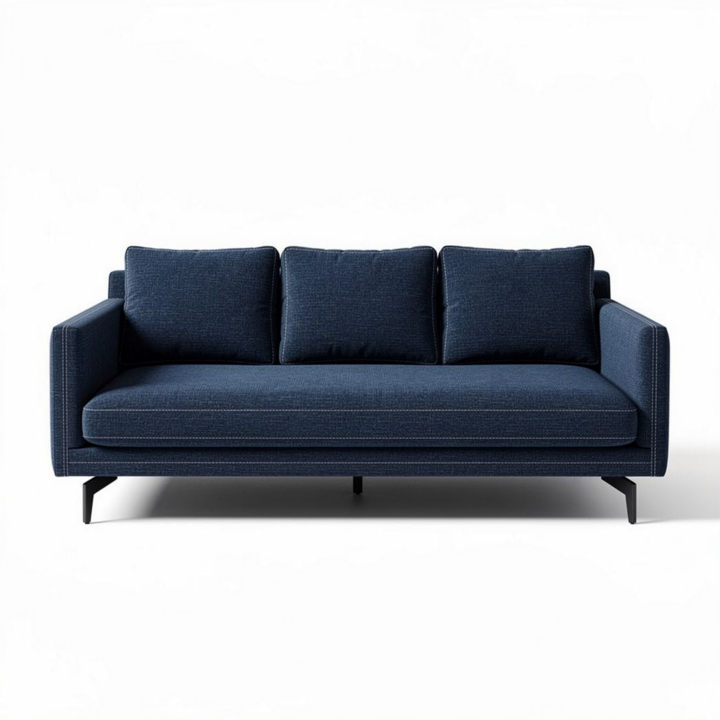 Sofá azul escuro de três lugares 200 x 90 x 80cm com almofadas soltas