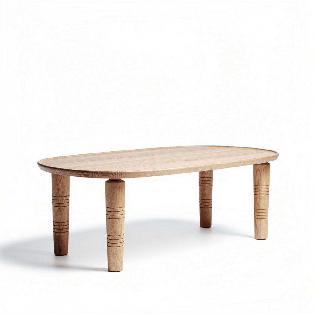 Mesa de centro ovalada em madeira natural 80 x 40 x 30cm para sala de estar