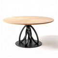 Mesa redonda em madeira de carvalho com base de metal preto 120 x 120 x 75cm